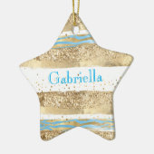 Aqua Blue Gold Glitter Confetti Zebra Animal Keramisch Ornament (Links)