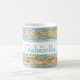 Aqua Blue Gold Glitter Confetti Zebra Animal Koffiemok