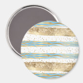 Aqua Blue Gold Glitter Confetti Zebra Animal Magneet (Voorkant / Achterkant)
