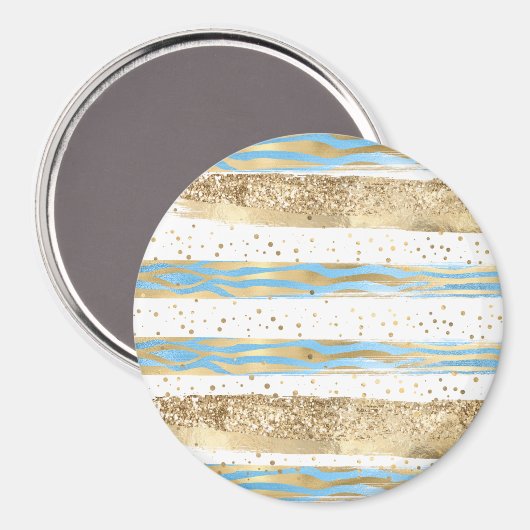 Aqua Blue Gold Glitter Confetti Zebra Animal Magneet (Voorkant / Achterkant)