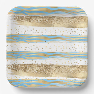 Aqua Blue Gold Glitter Confetti Zebra Animal Papieren Bordje