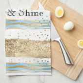 Aqua Blue Gold Glitter Confetti Zebra Animal Theedoek (Quarter Fold)