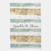 Aqua Blue Gold Glitter Confetti Zebra Animal Theedoek (Verticaal)