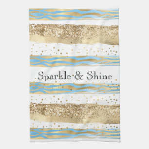 Aqua Blue Gold Glitter Confetti Zebra Animal Theedoek