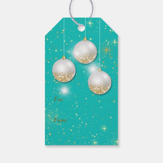 Aqua Blue Gold Glitter-kerstbulten Gift Labels Cadeaulabel (Achterkant)