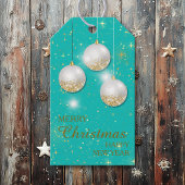 Aqua Blue Gold Glitter-kerstbulten Gift Labels Cadeaulabel