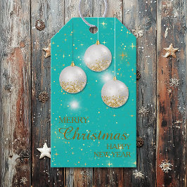 Aqua Blue Gold Glitter-kerstbulten Gift Labels Cadeaulabel