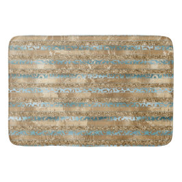 Aqua Blue Gold Glitter Leopard Print Strepen Badmat