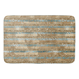 Aqua Blue Gold Glitter Leopard Print Strepen Badmat