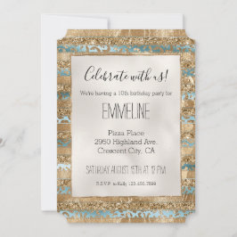 Aqua Blue Gold Glitter Leopard Print Strepen Kaart