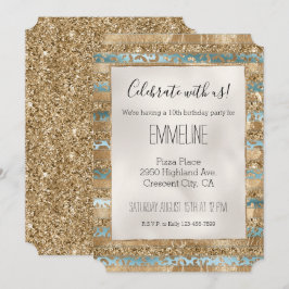 Aqua Blue Gold Glitter Leopard Print Strepen Kaart