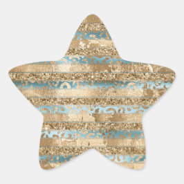 Aqua Blue Gold Glitter Leopard Print Strepen Ster Sticker