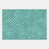 Aqua Blue Gold Glitter Stripes Inpakpapier Vel (Voorkant 3)