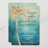 Aqua Blue Gold Glitter Tropical Palm Tree Wedding Kaart (Voorkant / Achterkant)