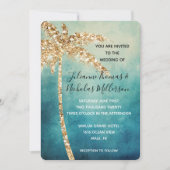 Aqua Blue Gold Glitter Tropical Palm Tree Wedding Kaart (Voorkant)