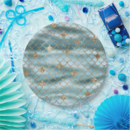 Aqua Blue Gold Glitter Zeemeermin Papieren Bordje