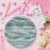 Aqua Blue Gold Glitter Zeemeermin Papieren Bordje (Feest)