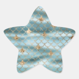 Aqua Blue Gold Glitter Zeemeermin Ster Sticker