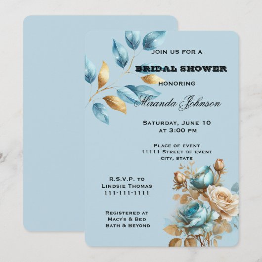  Aqua Blue Gold Ivoor Floral Vrijgezellenfeest Kaart (Voorkant / Achterkant)