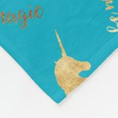 Aqua Blue Gold Magical Unicorn Birthday Fleece Deken (Hoek)