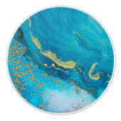 Aqua Blue Gold Marble Keramische Knop (Voorkant)