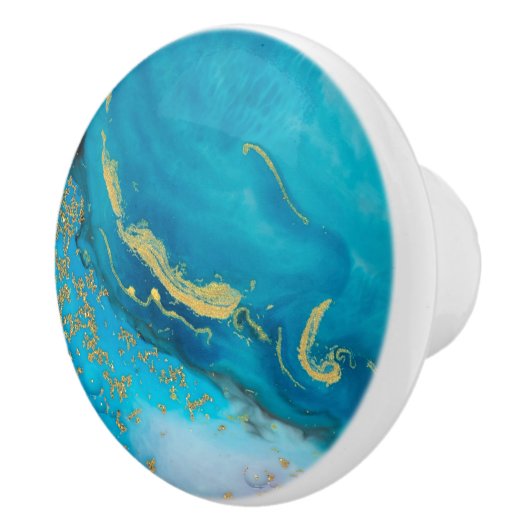 Aqua Blue Gold Marble Keramische Knop (Rechts)