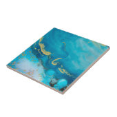 Aqua Blue Gold Marble Tegeltje (Zijkant)