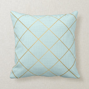 AQUA BLUE GOLD MERMAID GRID DESIGN CUSHION KUSSEN