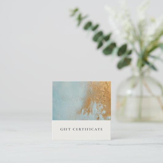 Aqua Blue Gold Oil Paint Texture Cadeaubon Vierkante Visitekaartje (Staand voorkant)