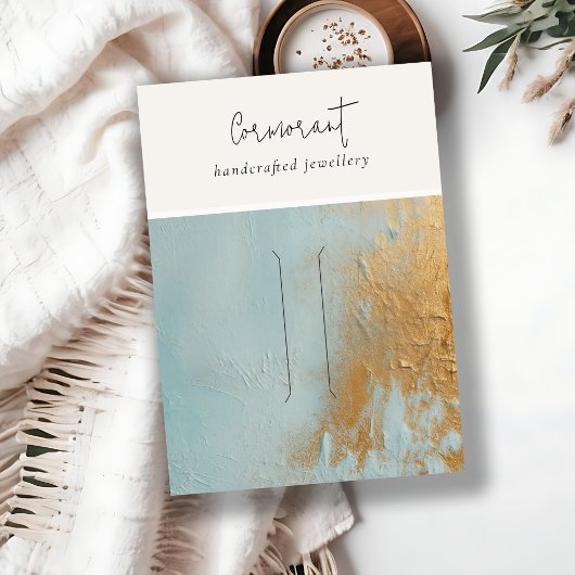 Aqua Blue Gold Oil Paint Texture Hairpin Display Visitekaartje
