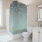 Aqua Blue Gold Ombre Stars Douchegordijn (In situ)