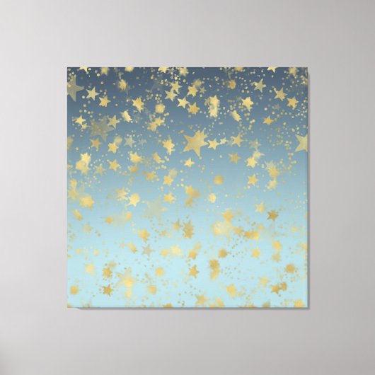 Aqua Blue Gold Ombre Sterren Canvas Afdruk (Voorkant)