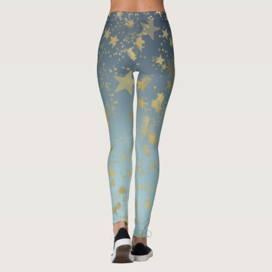 Aqua Blue Gold Ombre Sterren Leggings (Achterkant)