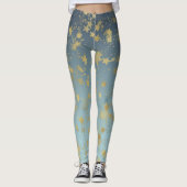 Aqua Blue Gold Ombre Sterren Leggings (Voorkant)