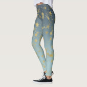 Aqua Blue Gold Ombre Sterren Leggings (Links)