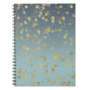 Aqua Blue Gold Ombre Sterren Notitieboek