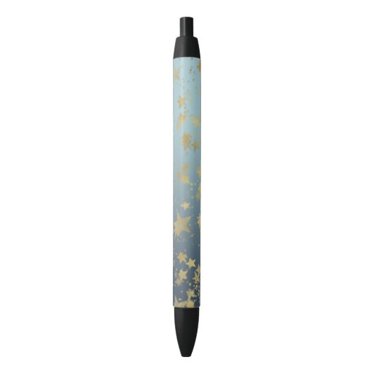 Aqua Blue Gold Ombre Sterren Zwarte Inkt Pen (Voorkant Verticaal)