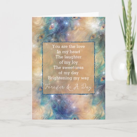 Aqua Blue Gold Peacock Forever Gedicht Kaart (Voorkant)