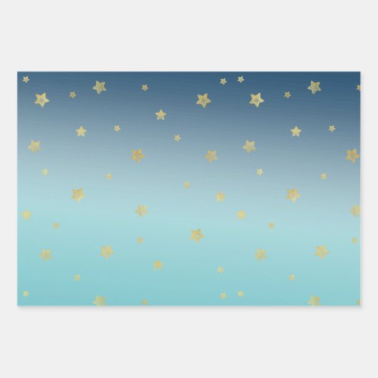 Aqua Blue Gold Stars Inpakpapier Vel (Voorkant)