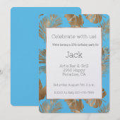 Aqua Blue Gold Tropical Leaves Verjaardag Kaart (Voorkant / Achterkant)