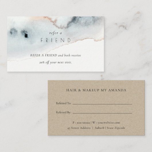 Aqua Blue Gold Waterverf Beachy Refer een vriend Visitekaartje (Voorkant / Achterkant)