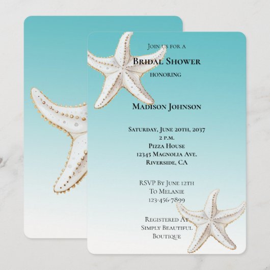 Aqua Blue Gold White Starfish Beach Vrijgezellenfe Kaart (Voorkant / Achterkant)