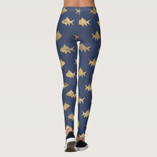 Aqua Blue Goldfish Zeemeermin Design Blue Glitter Leggings (Achterkant)
