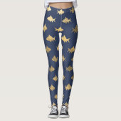 Aqua Blue Goldfish Zeemeermin Design Blue Glitter Leggings (Voorkant)