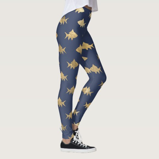 Aqua Blue Goldfish Zeemeermin Design Blue Glitter Leggings (Rechts)