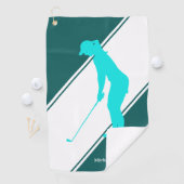 Aqua Blue Golfer op Blauwgroen wit Golfhanddoek (Insitu)