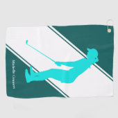 Aqua Blue Golfer op Blauwgroen wit Golfhanddoek (Horizontaal)