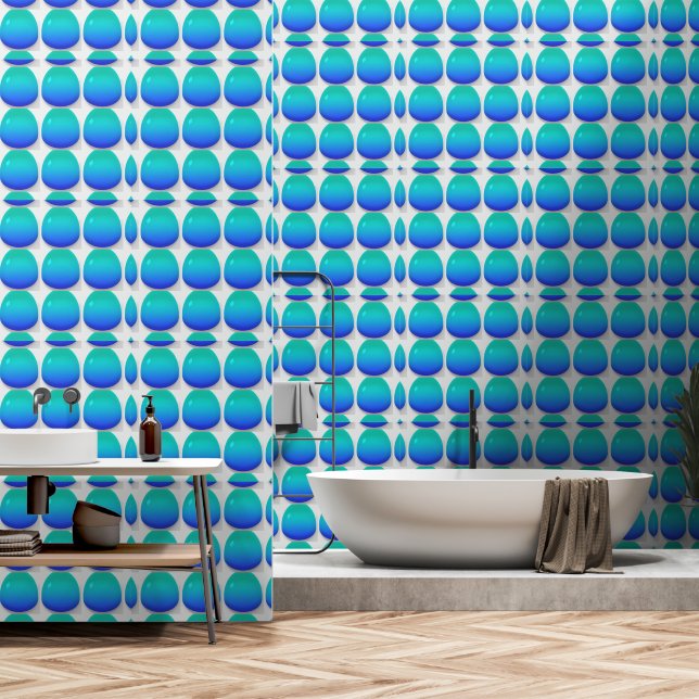 Aqua Blue Gradient Glass Droplets Behang (Badkamer)