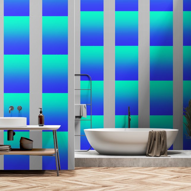 Aqua Blue Gradient Grey Behang (Badkamer)