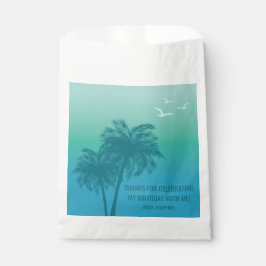 Aqua Blue Gradient Palm Trees Birthday Thank You Bedankzakje